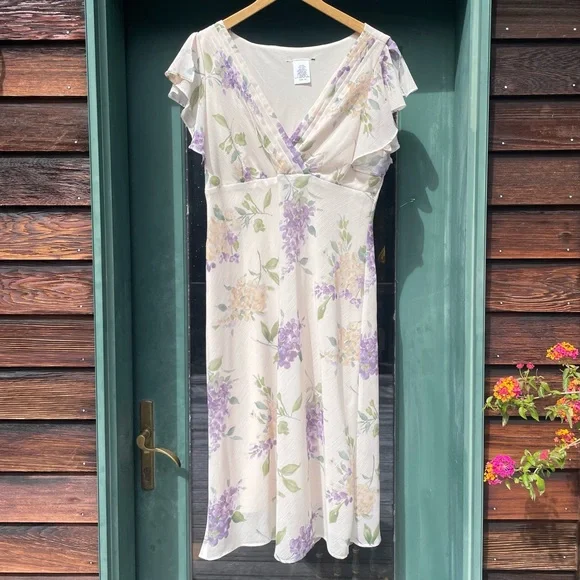 long flowy formal dresses Heidi Light Purple Floral Burnout Ruched Midi Dress – Girl In Mind main image 1